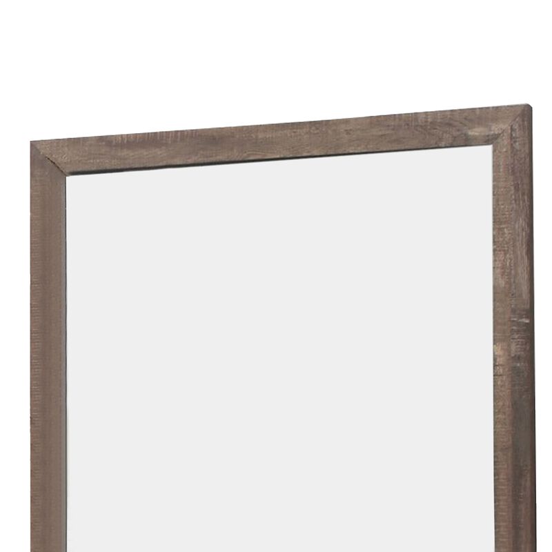 Transitional Square Shape Wooden Frame Mirror with Textured Details, Brown image number 2