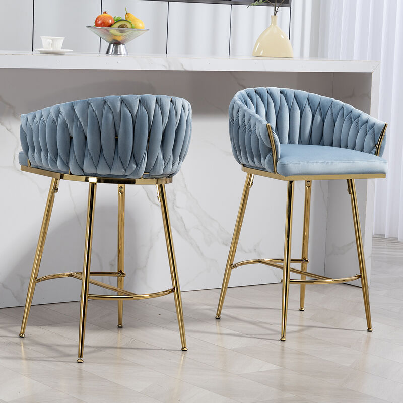 Streamdale Blue Hand-wave Back 26'' Bar Stools, Set of 2 image number 5