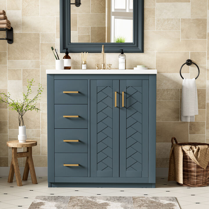 ELEMENT ACE Modern 30-Inch Bathroom Vanity with Ceramic Sink Combo and Storage Cabinet