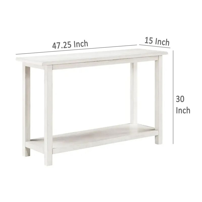 Ayne Console Table, 1 Bottom Shelf, Distressed White Wood, 47 Inch