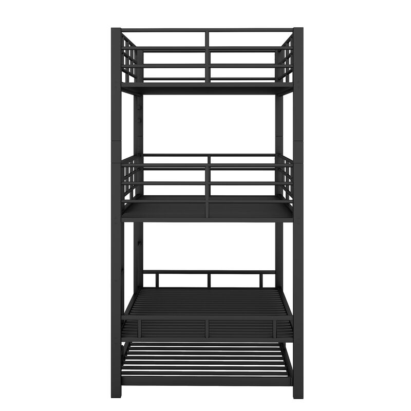 Whisen Metal Twin Size Triple Bunk Bed With Trundle- Black