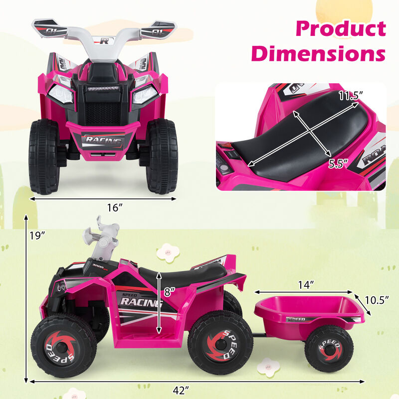 Kids 6V Ride On ATV Quad Car with Detachable Trailer for Outdoor Play image number 2