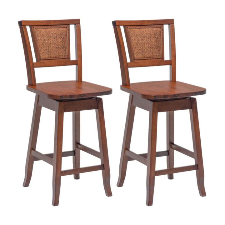 Hivvago 2 Pieces Bar Stools with Rattan Back and Swivel Seat
