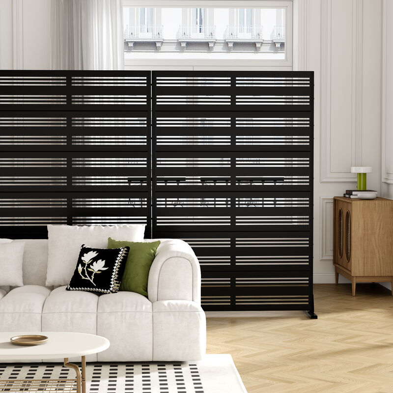 Arched Metal Outdoor Privacy Screen, Freestanding Outdoor Divider Decorative Privacy Fence