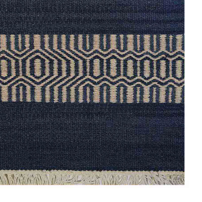 RUGSOTIC CARPETS HAND WOVEN FLAT WEAVE KILIM WOOL ECO-FRIENDLY AREA RUGS  - Aqua Cream Color, Contemporary Modern Design, Low Pile Handmade Rugs for Living Room (D00115) image number 3