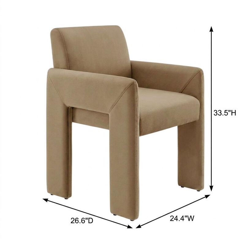 Performance Velvet Dining Armchair with Stain-Resistant Fabric, Taupe image number 2