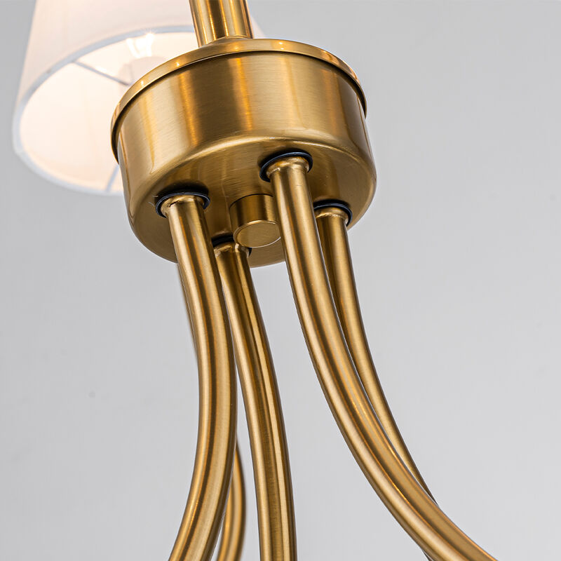 8-Light 32-Inch Mid-century Modern Satin Brass Large Chandelier with White Linen Fabric Shades For Dining Room or Foyers image number 5