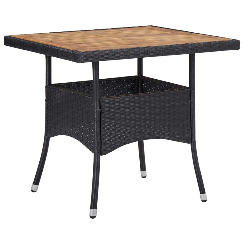 Outdoor Dining Table, 31 Inch Square Acacia Wood Top Black Rattan Base - Benzara