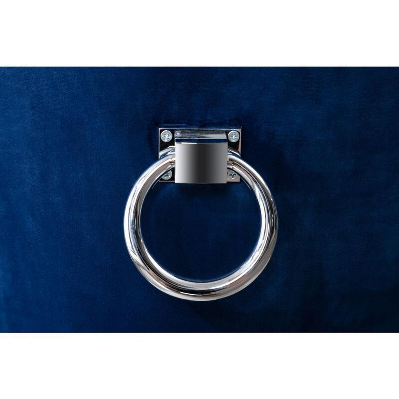 Set of 2 Velvet Upholstered Side Chairs with Silver Sleigh Legs and Back Ring Handle -Navy