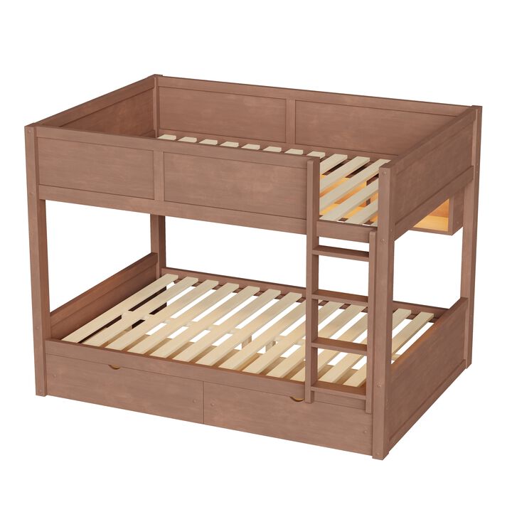 Merax Full XL over Full XL Wooden Bunk Bed with Side Storage Cabinets