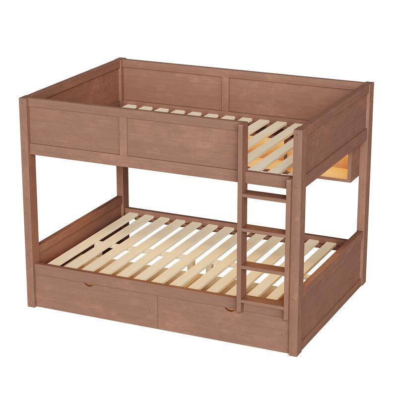 Merax Full XL over Full XL Wooden Bunk Bed with Side Storage Cabinets image number 0