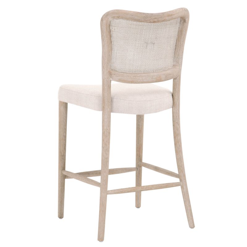 Cane Back Wooden Frame Counter Stool with Padded Seat, Beige-Benzara