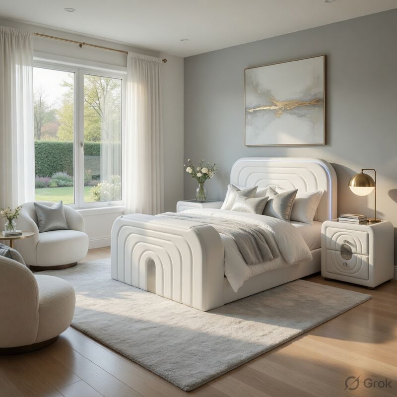 Queen Size Bedroom Set, White Finish, 3-Piece Set with Bed and Two Nightstands image number 8