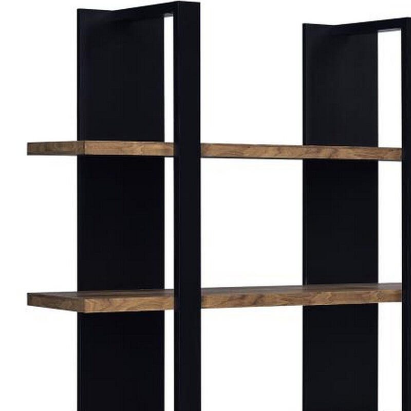 Bookcase with 4 Tier Shelves and Wooden Frame, Brown and Black - Benzara