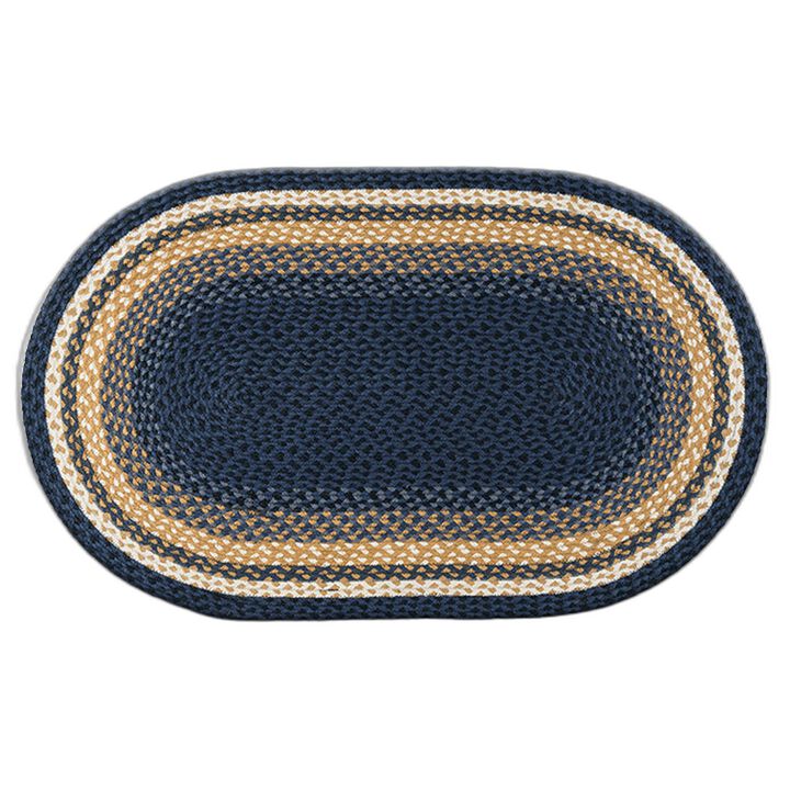 Earth Rugs C-79 Lt Blue Dk Blue Mustard Oval Braided Rug 27 X 45