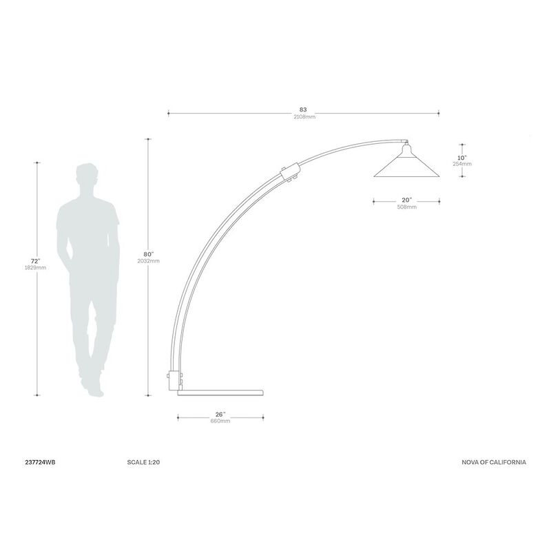 NOVA OF CALIFORNIA Melmar Arc Floor Lamp - Weathered Brass and Walnut, Dimmer Switch, V-base