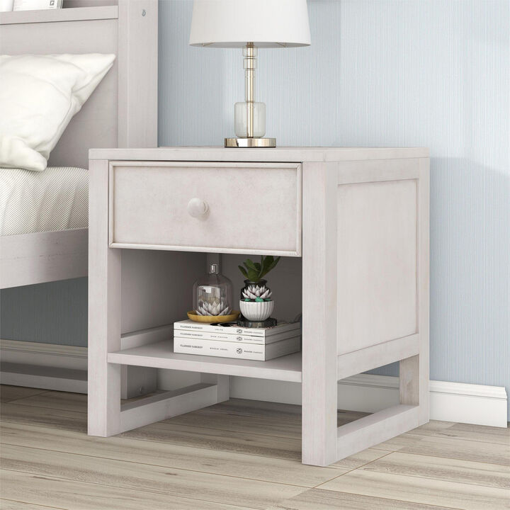 Wooden Nightstand with a Drawer and an Open Storage, End Table for Bedroom, Antique Gray