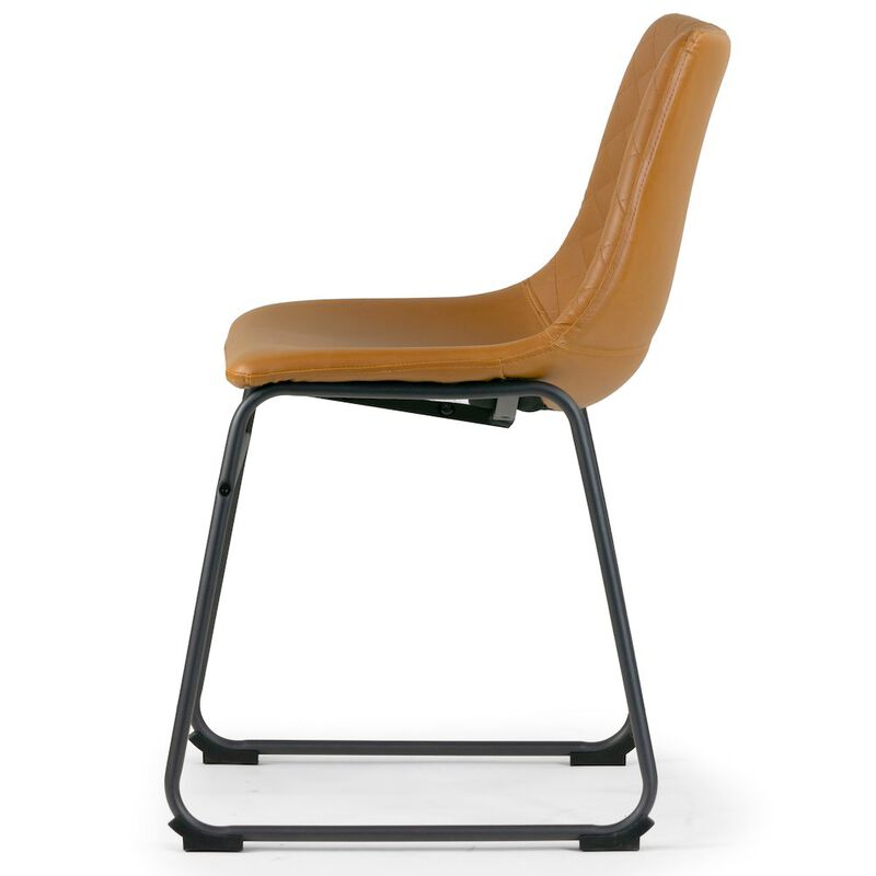 Glamour Home Set of 2 Iron Frame Cappuccino Brown Faux Leather Dining Chair Stitching