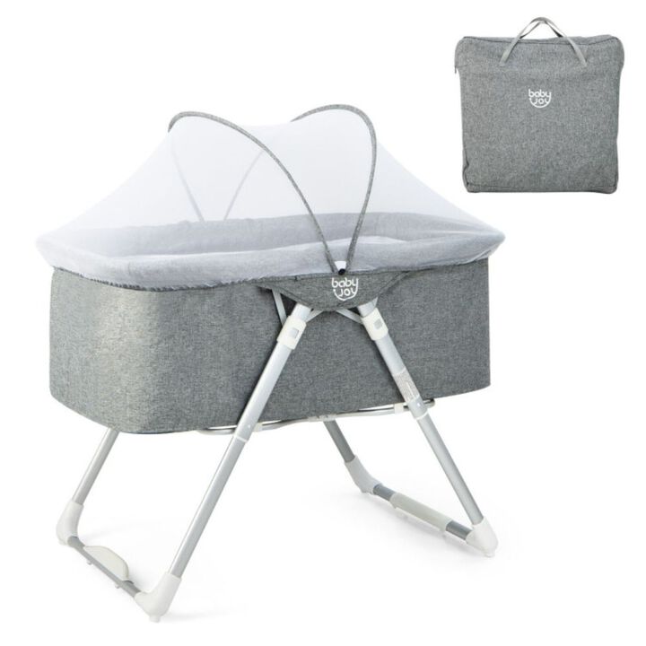 Hivago 2-In-1 Baby Bassinet with Mattress and Net-Gray