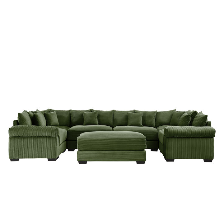 Cruben Oversized Cloud U‑Shape Multi‑Unit Modular Corduroy Sectional Sofa