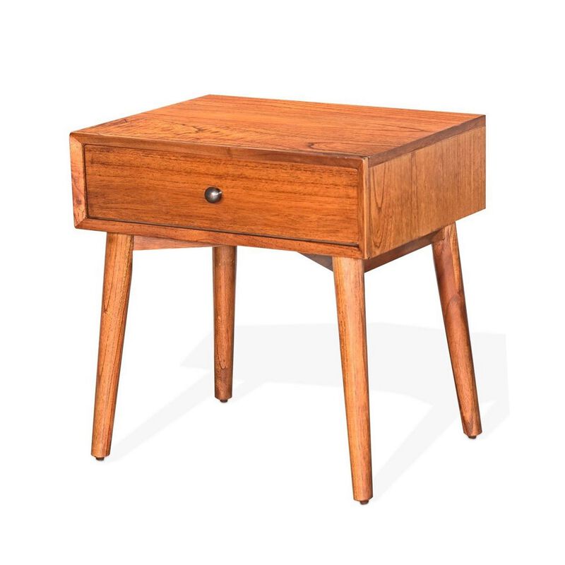 Amy Nightstand w Drawer, Metal Handle, 60 Inch Orange Brown - Benzara