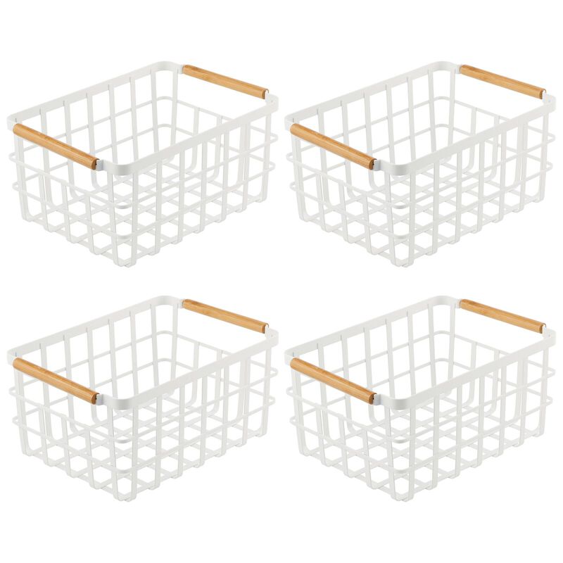 mDesign Metal Food Organizer Storage Basket - 4 Pack - Matte White/Natural image number 1