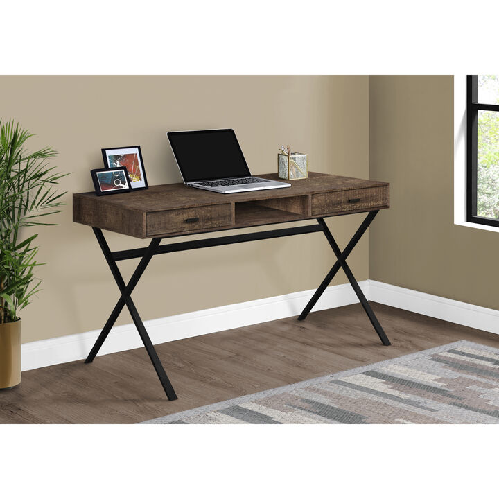 Monarch Specialties I 7447 Computer Desk, Home Office, Laptop, Storage Drawers, 48"L, Work, Metal, Laminate, Brown, Black, Contemporary, Modern