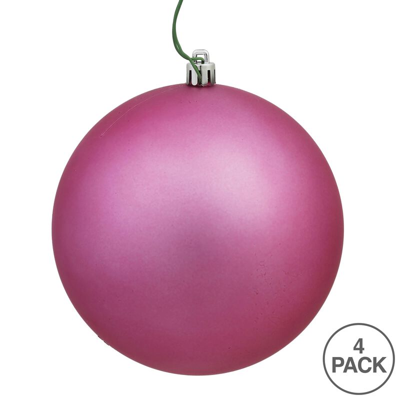 Vickerman N591545DMV Matte Ball Ornaments with Shatterproof UV Resistant, Pre-drilled Cap Secured & Green Floral Wire in 4 per Bag, 6", Mauve image number 2