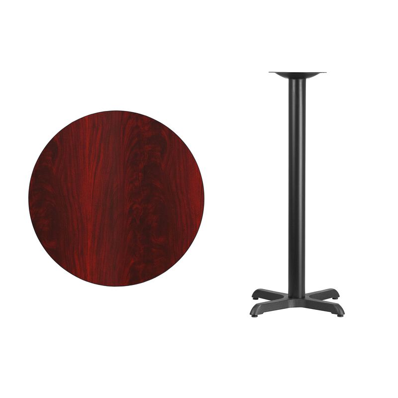 Flash Furniture 30'' Round Mahogany Laminate Table Top with 22'' x 22'' Bar Height Table Base image number 2