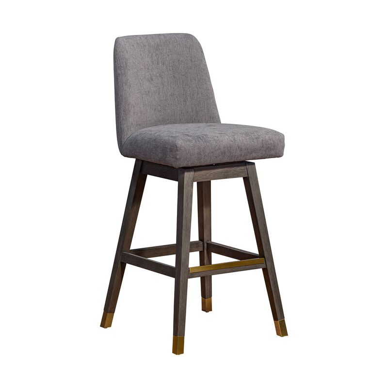 Lara 30 Inch Swivel Barstool Chair, Soft Mocha Polyester, Gray Wood Legs-Benzara image number 1