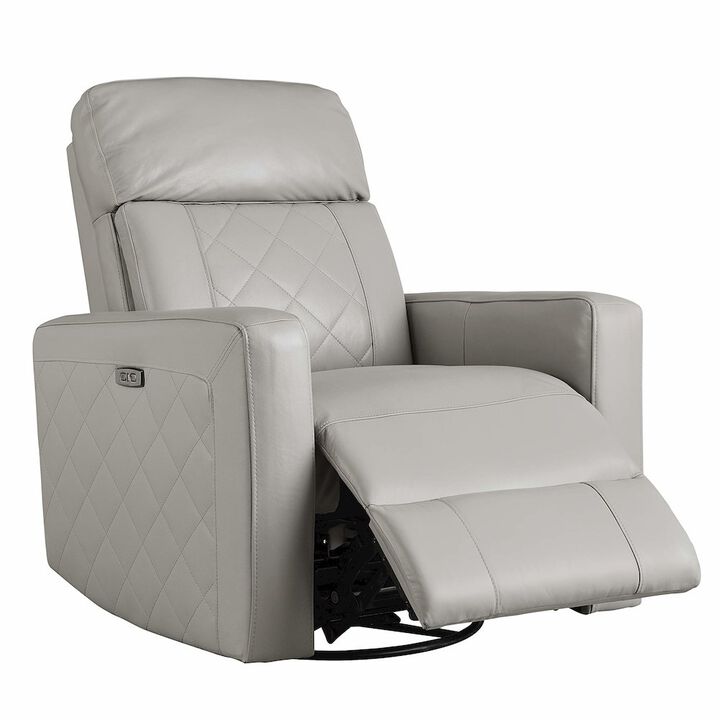 Westwood Design Soho Wood Leather Power-USB Glider Recliner in Cloud Gray