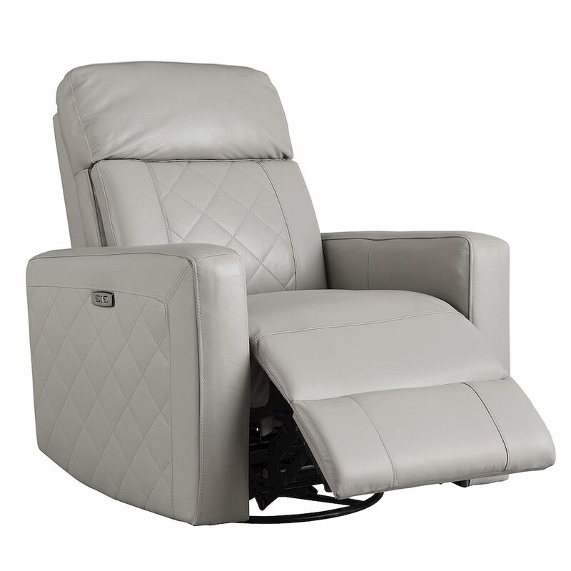 Westwood Design Soho Wood Leather Power-USB Glider Recliner in Cloud Gray