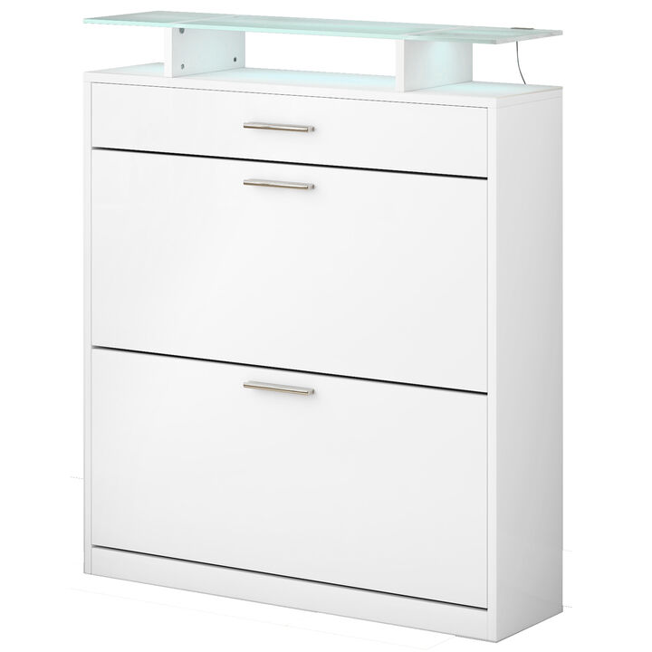 Merax Tempered Glass Top Shoe Storage Cabinet with Drawer