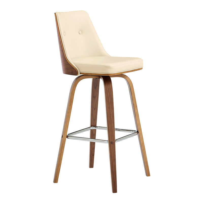 Nolte Swivel Bar Stool in Cream Faux Leather and Walnut Wood image number 1