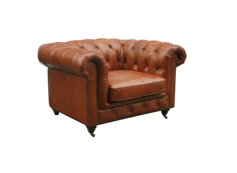 Pasargad Home Paris Club Chester Bay Genuine Leather Tufted Club Chair, Brown image number 0