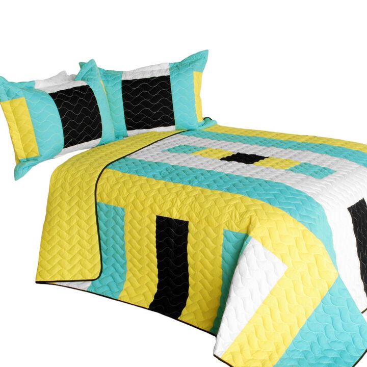 Eternal Flame Quilted Patchwork Quilt Set 3PC Queen Size Cozy Home Bedding