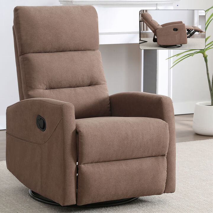Manual Recliner Chair with Rocker and Swivel in Fabric, Upholstered Accent Chair for Living Room