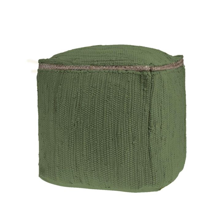 Hivvago 18 Inch Moss Green And Natural Cotton And Jute Cube Pouf Ottoman