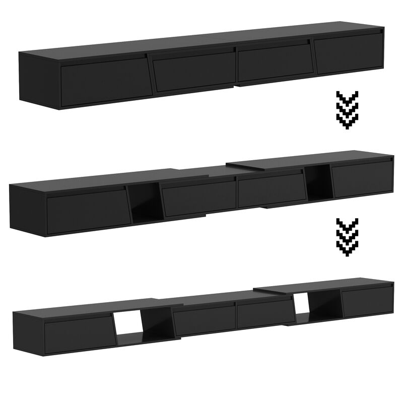 Modern Wood Black TV Media Console Entertainment Center with Adjustable Length and Drawers Fits TV's up to 100 in. image number 0