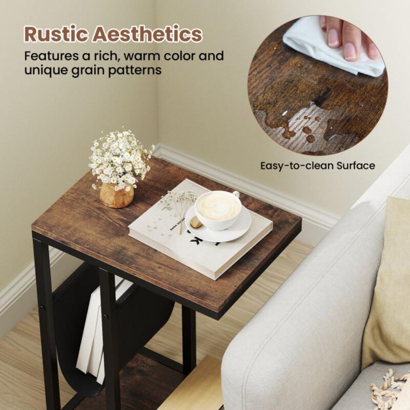 Hivvago C-shaped Side Table with Canvas Storage Pouch and Metal Frame