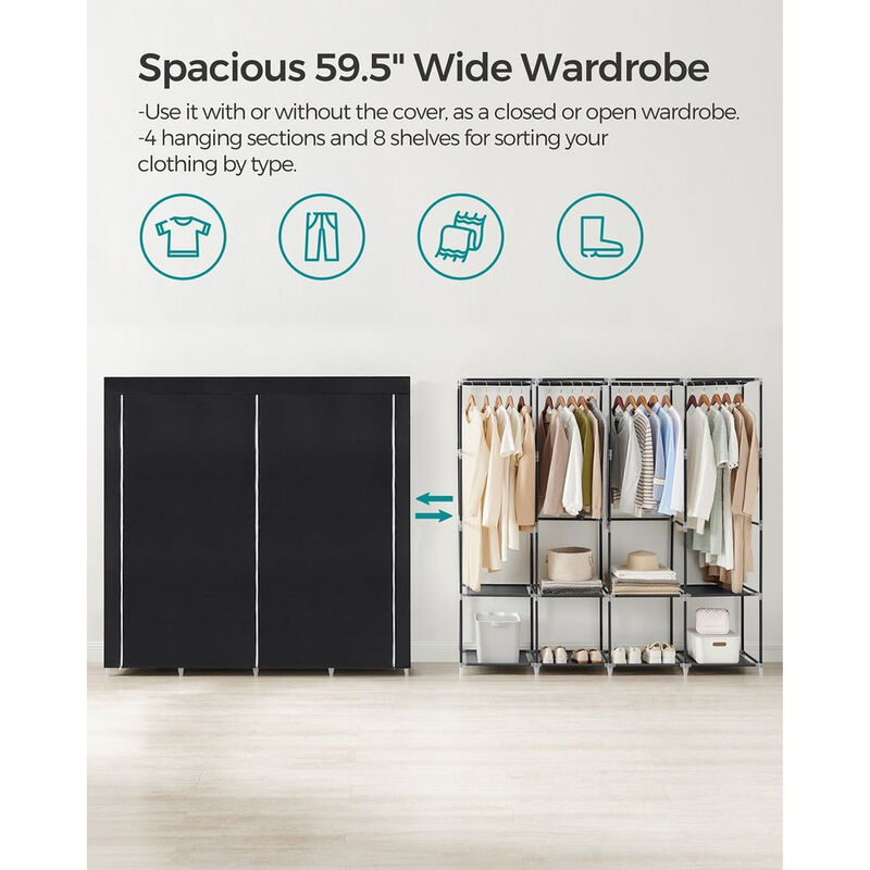 Portable Closet Wardrobe with 4 Hanging Rods and Shelves &ndash; Freestanding Clothes Organizer for Bedroom or Storage Room