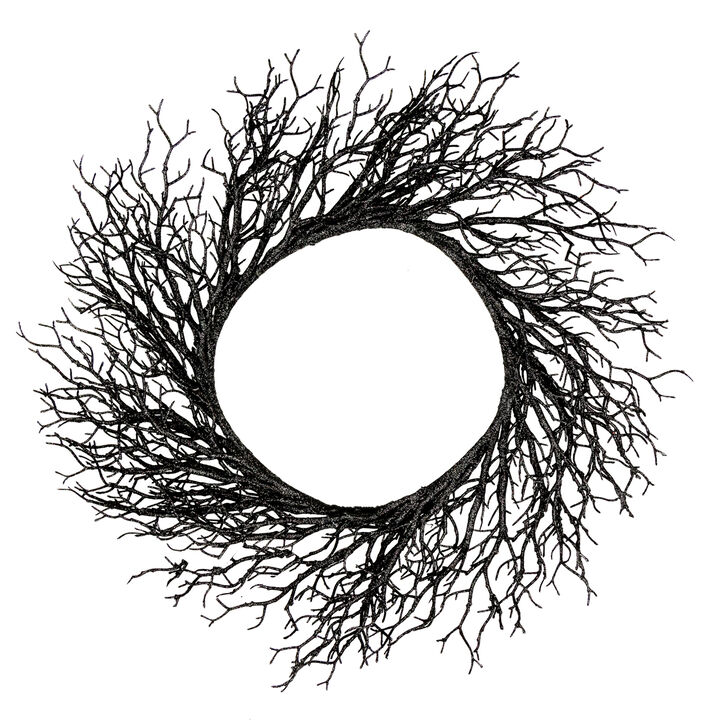 Black Twig Artificial Halloween Wreath  24-Inch  Unlit