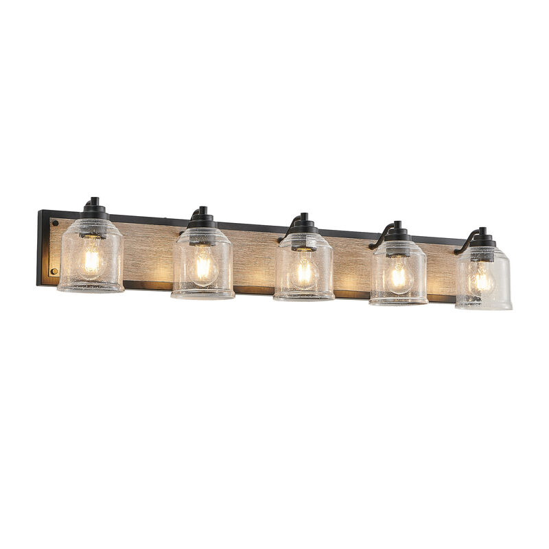 ELEMENT ACE 5-Light Farmhouse Vanity Light Fixture Bathroom Wall Sconce with Clear Seeded Glass Shades Ideal for Bathroom Powder Room Corridor and Bedroom Lighting Decor image number 0