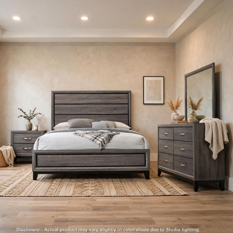 Mela 4pc Queen Bedroom Set, Nightstand Dresser and Mirror, Oak Gray image number 1