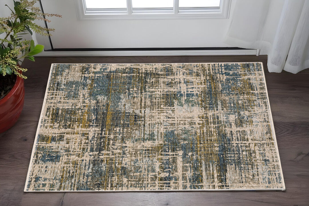 HomeRoots Abstract Area Rug With Fringe