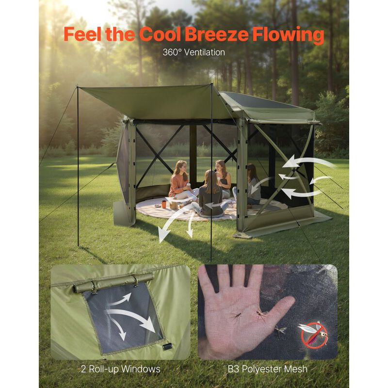 Pop Up Gazebo Screen House with Carry Bag and Removable Canopy Top-Green image number 3
