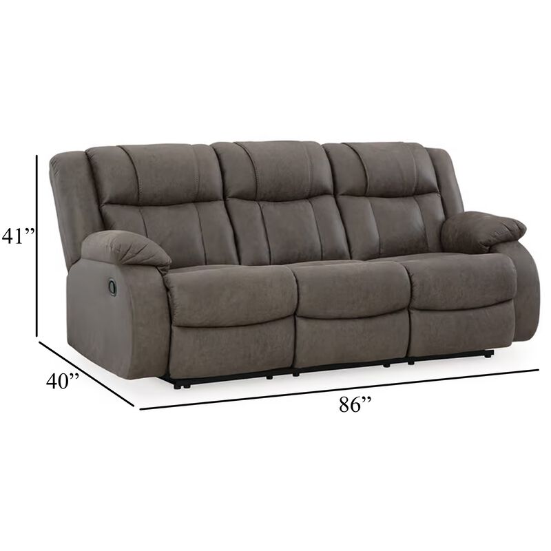 Perth Manual Recliner Sofa, Gray Contrast Stitch Faux Leather 86 Inch image number 5