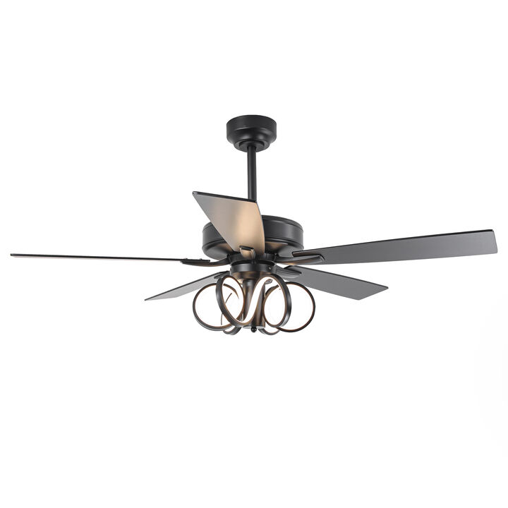 52 in. Matte Black Reversible Blades Ceiling Fan with Light and Remote