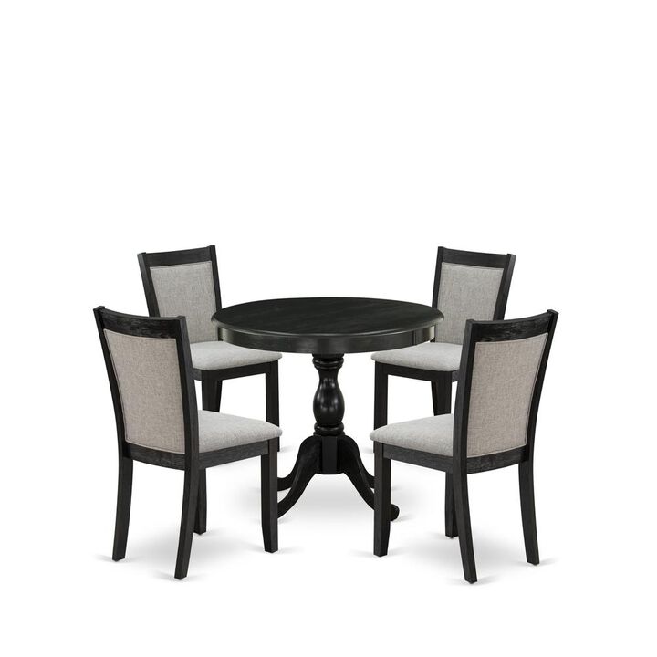 East West Furniture 5-Pc Kitchen Room Table Set Contains a Kitchen Table and 4 Shitake Linen Fabric Parsons Chairs - Wire Brushed Black Finish