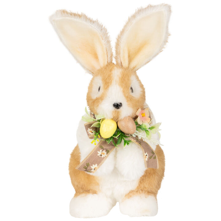 Plush Rabbit with Floral Bow Easter Figurine - 10.25"